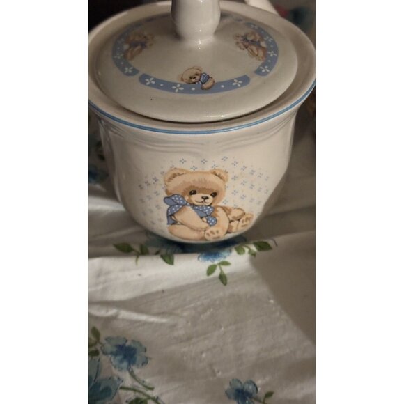 ~ Vintage Tienshan Stoneware Teddy Bear Pitcher Creamer Plates X5 80s  Sugar - Picture 2 of 8